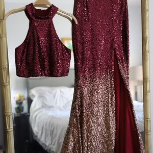 sequins formal 2 pieces crop top and mermaid skirt